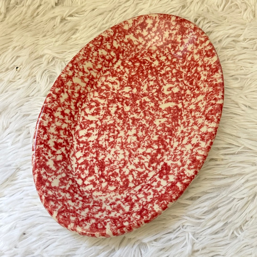 Roseville Pottery Workshops of Gerald E. Henn Red Spongeware Oval Platter Small